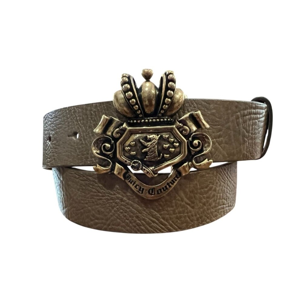 Juicy Wrapped in Couture Vintage Taupe Leather Belt w Crown & Scottie Dog Buckle